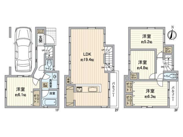 栄区小菅ケ谷2丁目 新築戸建 1号棟 間取図(平面図) 栄区小菅ケ谷2丁目 新築戸建 1号棟 間取図(平面図)