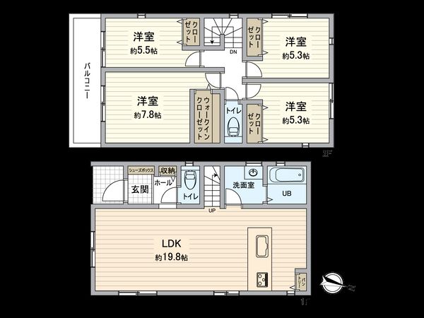 磯子区田中1丁目 新築戸建 1号棟 間取図(平面図) 磯子区田中1丁目 新築戸建 1号棟 間取図(平面図)