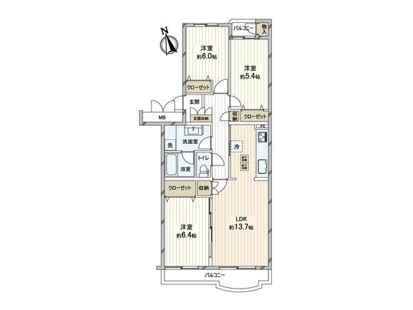 港南台プリンスハイツ 6号館1号棟 間取図(平面図)