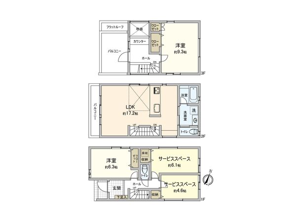 鶴見区東寺尾3丁目(新築戸建)A号棟 間取図(平面図) 鶴見区東寺尾3丁目(新築戸建)A号棟 間取図(平面図)