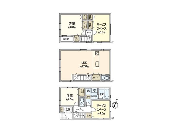 鶴見区東寺尾3丁目(新築戸建)B号棟 間取図(平面図) 鶴見区東寺尾3丁目(新築戸建)B号棟 間取図(平面図)