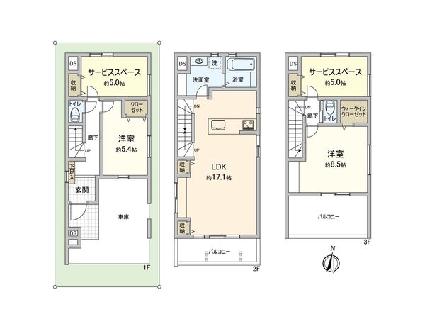 川崎区京町2丁目(新築戸建)1号棟 間取図(平面図) 川崎区京町2丁目(新築戸建)1号棟 間取図(平面図)