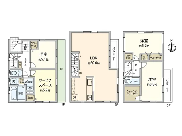 全居室2面採光、3階建て3SLDKの住まいです。LDKは2階部分に設けられており、人の視線を気にせずのびのびお過ごしいただけます。