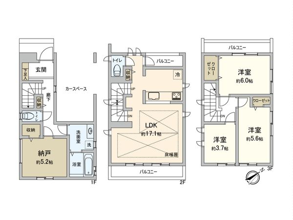 鶴見区北寺尾2丁目(新築戸建)1号棟 間取図(平面図) 鶴見区北寺尾2丁目(新築戸建)1号棟 間取図(平面図)