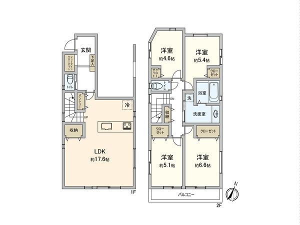 鶴見区北寺尾1丁目(新築戸建)1号棟 間取図(平面図) 鶴見区北寺尾1丁目(新築戸建)1号棟 間取図(平面図)