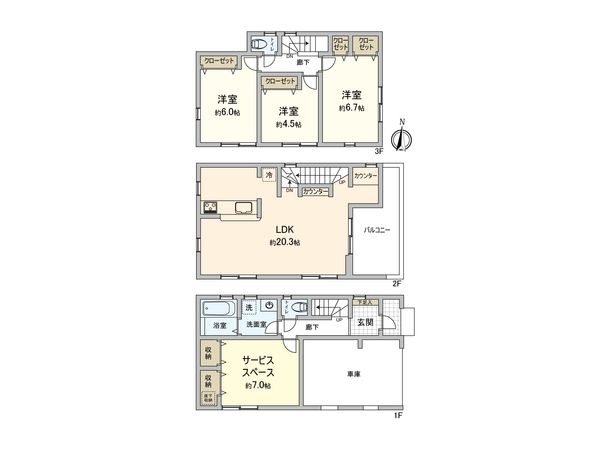 鶴見区朝日町2丁目(新築戸建)1号棟 間取図(平面図) 鶴見区朝日町2丁目(新築戸建)1号棟 間取図(平面図)