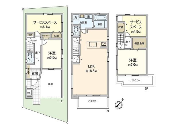 鶴見区東寺尾2丁目(新築戸建)1号棟 間取図(平面図) 鶴見区東寺尾2丁目(新築戸建)1号棟 間取図(平面図)