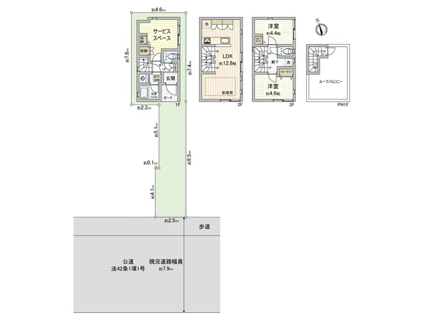 ルーフバルコニー付きの「2LDK+S」の住まいです。LDKは南西・東側から陽光が差し込む明るい空間です。前面道路からアプローチがあり、車や通行者の目線が気になりにくい敷地です。