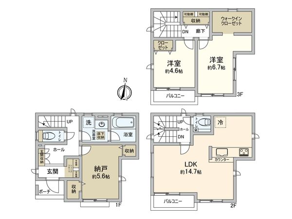 磯子区滝頭3丁目(新築戸建)3号棟 間取図