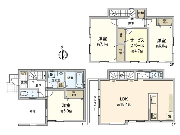 神奈川区神大寺1丁目(新築戸建)1号棟 間取図(平面図) 神奈川区神大寺1丁目(新築戸建)1号棟 間取図(平面図)