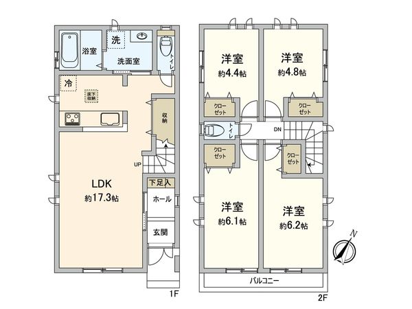 神奈川区神大寺3丁目(新築戸建)1号棟 間取図(平面図) 神奈川区神大寺3丁目(新築戸建)1号棟 間取図(平面図)