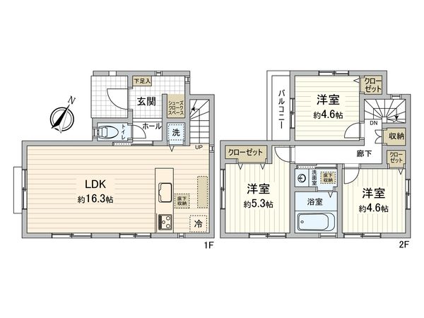 保土ケ谷区鎌谷町(新築戸建)1号棟 間取図(平面図)