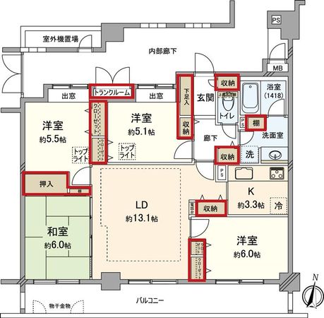 コスモ横濱ガーデン山 間取図(平面図) コスモ横濱ガーデン山 間取図(平面図)