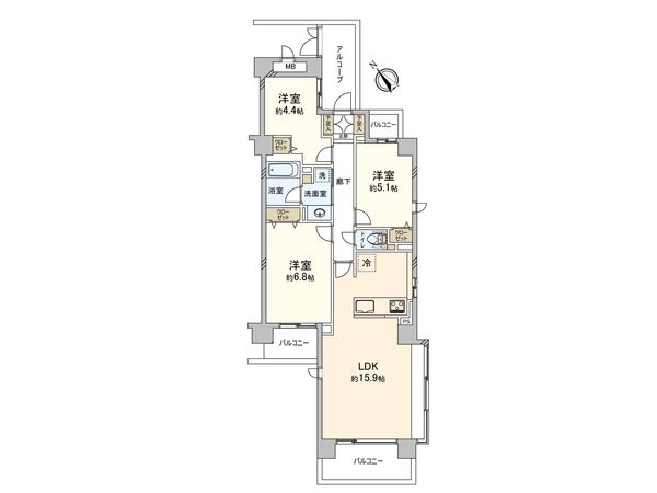 三ツ沢上町パーク・ホームズ弐番館 間取図(平面図) 間取図(平面図)