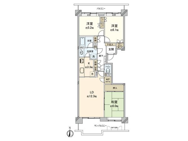 サン・ステージ緑園都市 西の街1番館 間取図(平面図) サン・ステージ緑園都市 西の街1番館 間取図(平面図)