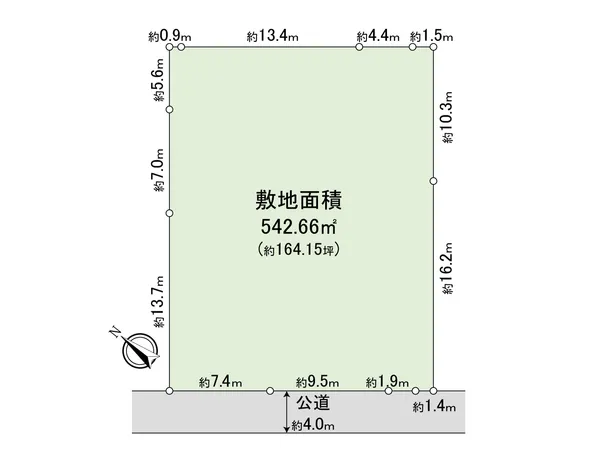 【地形図】土地面積：542.66平米（約164.15坪）/ 建ぺい率：50% / 容積率：80%