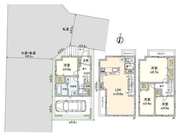 藤沢市片瀬1丁目 新築戸建 1号棟 間取図(平面図)