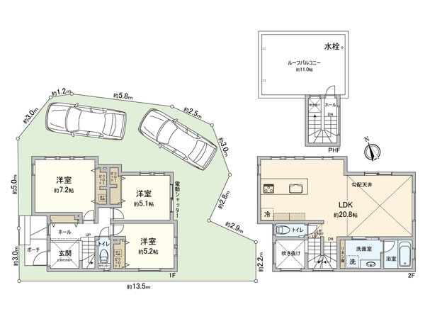藤沢市片瀬4丁目 新築戸建 1号棟 間取図(平面図) 間取図(平面図)