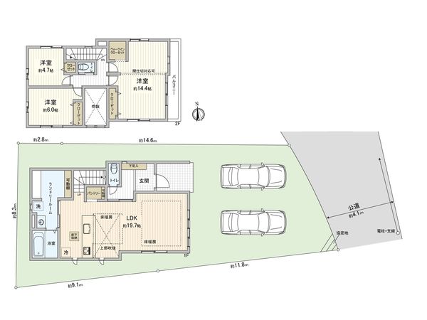 藤沢市片瀬4丁目 新築戸建 1号棟 間取図(平面図) 間取図(平面図)