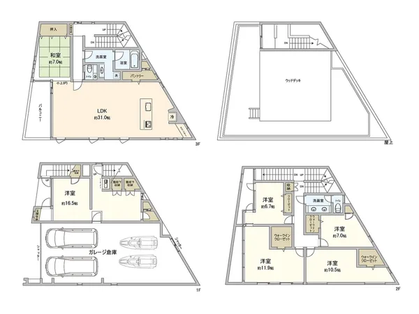 【間取図】土地面積：132.23平米（約39.99坪）/ 建物面積：291.33平米（約88.12坪）/ 間取り：6LDK