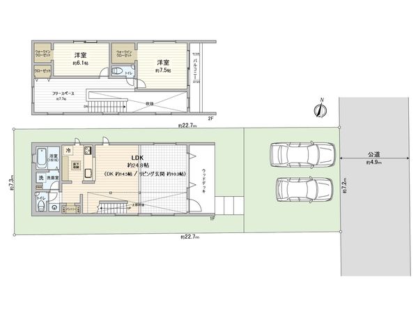 鎌倉市西鎌倉2丁目 新築戸建 B号棟 間取図(平面図) 鎌倉市西鎌倉2丁目 新築戸建 B号棟 間取図(平面図)