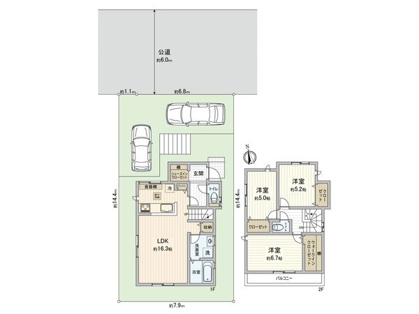 藤沢市白旗1丁目 新築戸建 2号棟 間取図(平面図) 藤沢市白旗1丁目 新築戸建 2号棟 間取図(平面図)