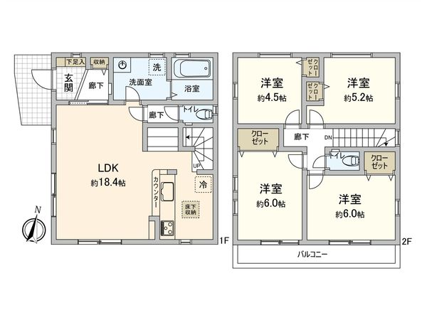 藤沢市西富2丁目 新築戸建 1号棟 間取図(平面図) 藤沢市西富2丁目 新築戸建 1号棟 間取図(平面図)