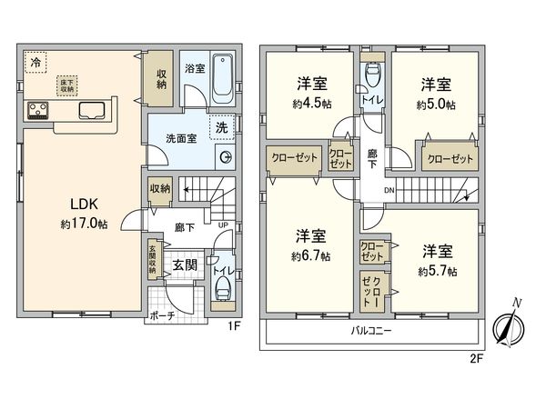 藤沢市善行3丁目 新築戸建 1号棟 間取図(平面図) 藤沢市善行3丁目 新築戸建 1号棟 間取図(平面図)