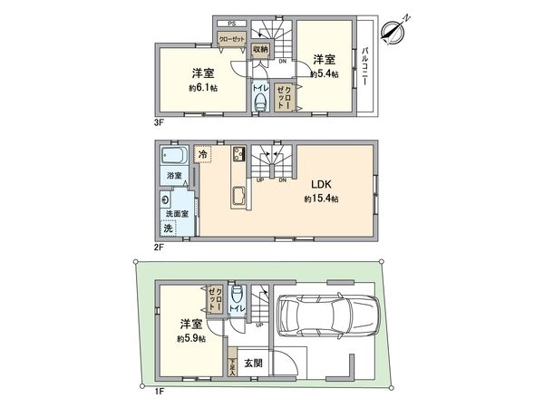戸塚区戸塚町 新築戸建C号棟 間取図(平面図) 戸塚区戸塚町 新築戸建C号棟 間取図(平面図)