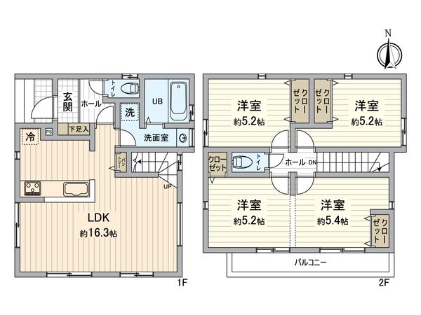 港南区下永谷3丁目 新築戸建 1号棟 間取図(平面図) 間取図(平面図)