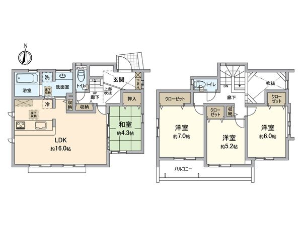 戸塚区汲沢6丁目 新築戸建 1号棟 間取図(平面図) 間取図(平面図)