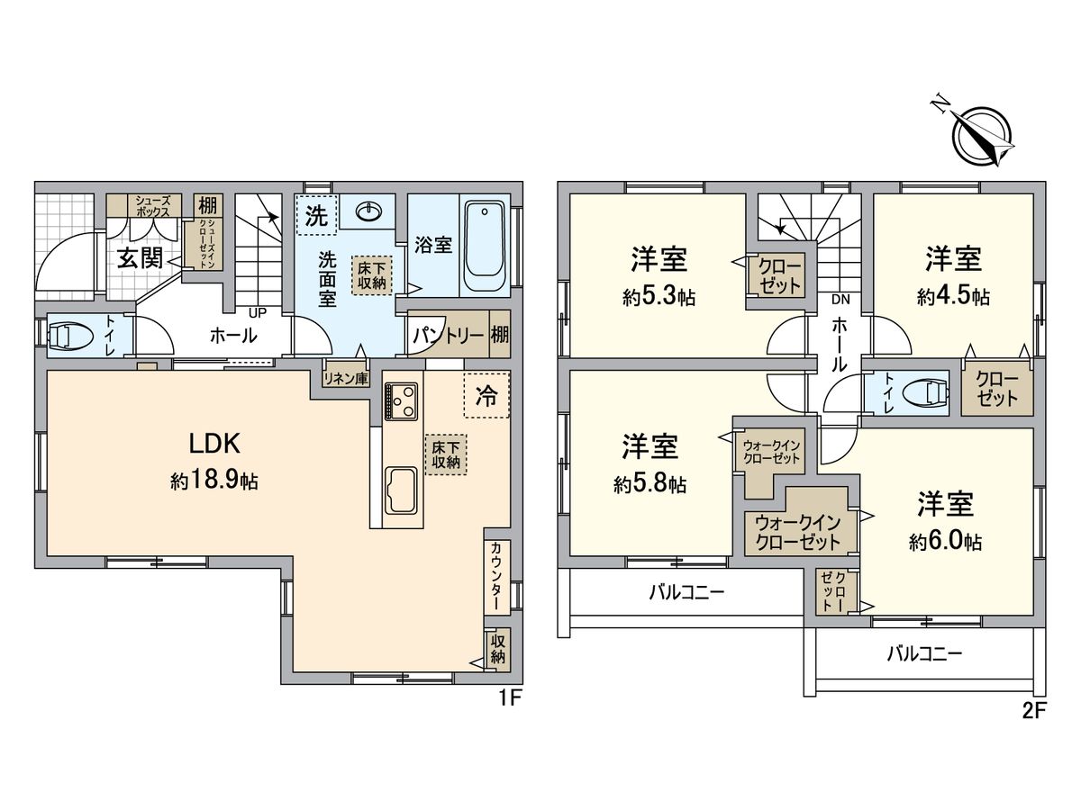 泉区中田東4丁目 新築戸建 1号棟 間取図(平面図) 間取図(平面図)