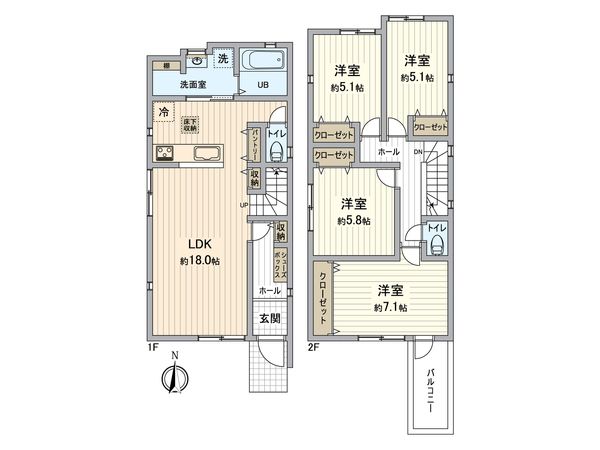泉区中田南2丁目 新築戸建3号棟 間取図(平面図)