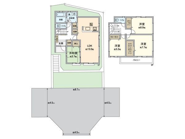 戸塚区戸塚町 新築戸建 5号棟 間取図(平面図) 間取図(平面図)