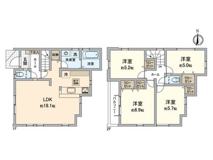 戸塚区戸塚町 新築戸建 2号棟 間取図(平面図)
