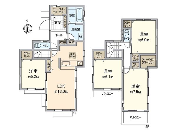 戸塚区汲沢町 新築戸建B号棟 間取図(平面図) 戸塚区汲沢町 新築戸建B号棟 間取図(平面図)