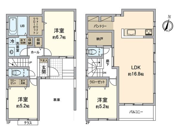 戸塚区戸塚町 新築戸建A-2号棟 間取図(平面図) 戸塚区戸塚町 新築戸建A-2号棟 間取図(平面図)