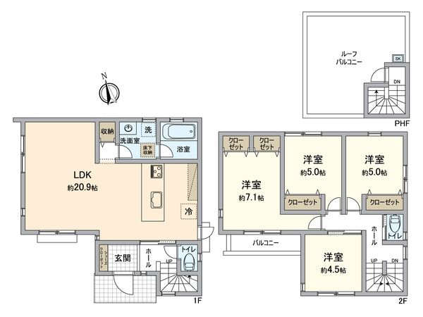 汲沢3丁目 新築戸建 2号棟 間取図(平面図)