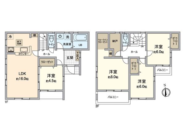 中田東4丁目 新築戸建 1号棟 間取図(平面図) 中田東4丁目 新築戸建 1号棟 間取図(平面図)