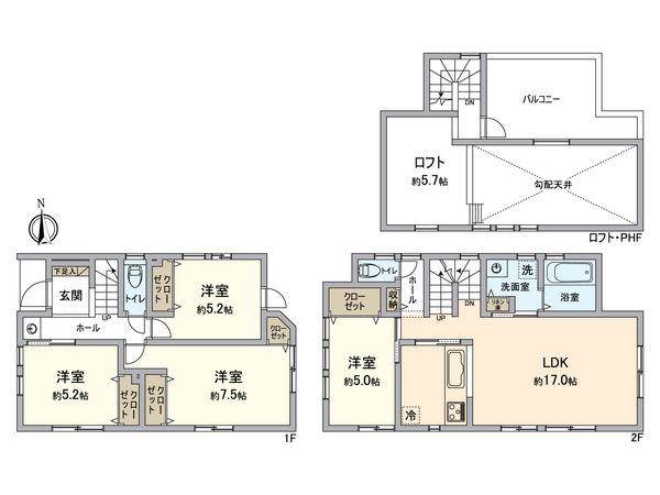 戸塚区戸塚町 新築戸建 A号棟 間取図(平面図) 戸塚区戸塚町 新築戸建 A号棟 間取図(平面図)