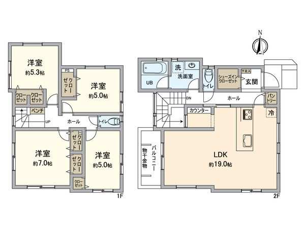 港南区下永谷3丁目 新築戸建 間取図(平面図) 港南区下永谷3丁目 新築戸建 間取図(平面図)