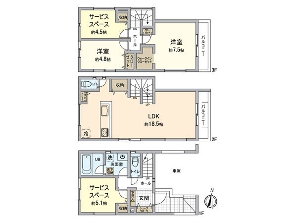 戸塚区矢部町 新築戸建 2号棟 間取図(平面図) 戸塚区矢部町 新築戸建 2号棟 間取図(平面図)