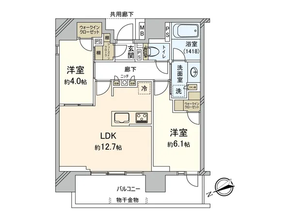ご家族が集うLDKは約12.7帖の広さがあり、対面式キッチンが採用されています。各洋室にWICが設けられているため、収納家具は最小限に、居住スペースをゆったりとご使用いただけます。