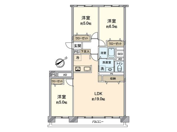 県ドリームハイツ18号棟 間取図(平面図)