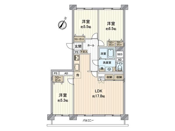 県ドリームハイツ 18号棟 間取図(平面図) 県ドリームハイツ 18号棟 間取図(平面図)