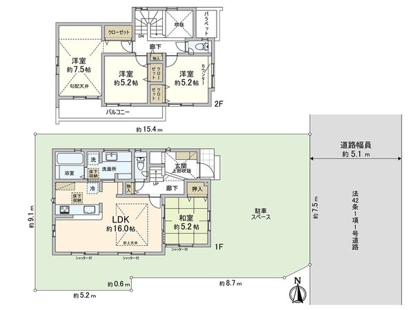 中郡大磯町西小磯 新築戸建 1号棟 間取図(平面図)