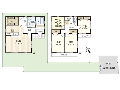 茅ヶ崎市萩園 新築戸建 2号棟 間取図(平面図)