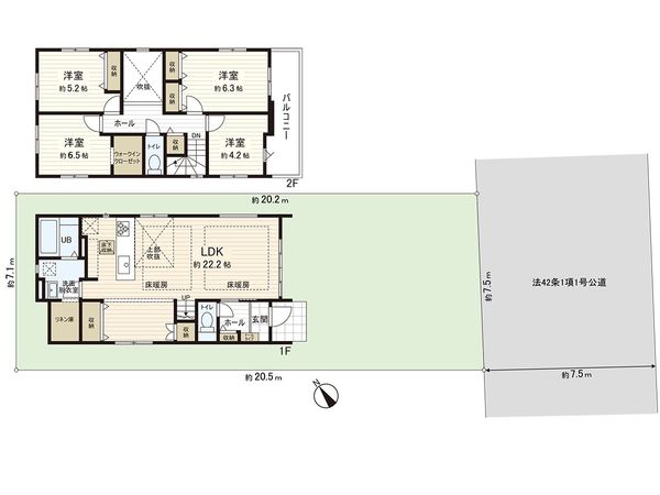 茅ヶ崎市柳島2丁目 新築戸建 1号棟 間取図(平面図) 間取図(平面図)