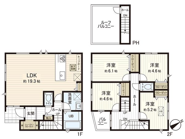 茅ヶ崎市松が丘2丁目 新築戸建 1号棟 間取図(平面図) 茅ヶ崎市松が丘2丁目 新築戸建 1号棟 間取図(平面図)