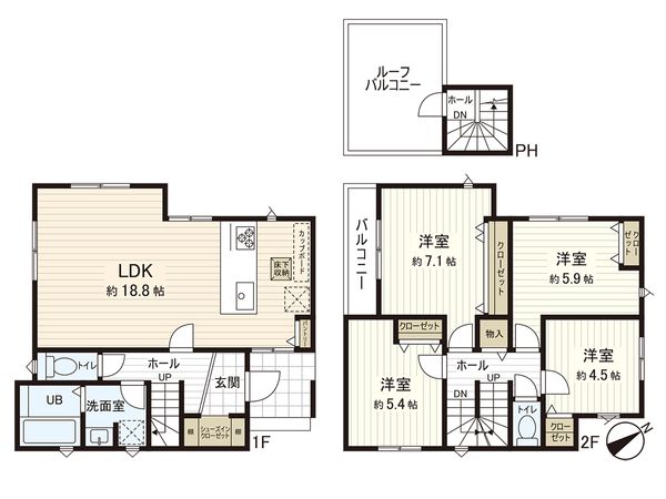 茅ヶ崎市松が丘2丁目 新築戸建 3号棟 間取図(平面図) 茅ヶ崎市松が丘2丁目 新築戸建 3号棟 間取図(平面図)